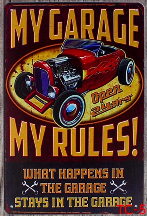 1 шт. жестяные пластинки для механика Garage Rules табличка с табличкой настенный