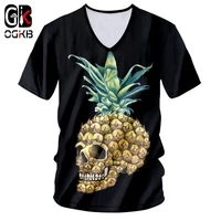 ogkb sexy deep v neck tshirt black new harajuku womenmens cool print pineapple 3d t shirt man workout fitness casual tee shirts