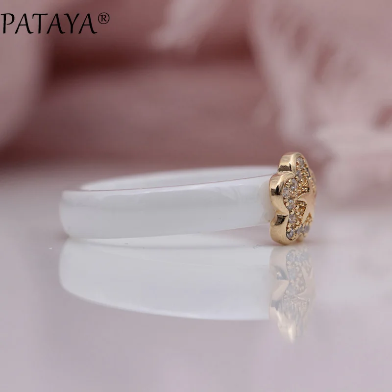PATAYA, новинка 585, розовое золото, микро воск, инкрустация, натуральный циркон, черный, белый цвет, керамика, кольца для женщин, свадебный цветок, пентаграмма, хорошее ювелирное изделие