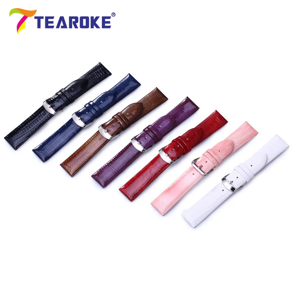 TEAROKE 7 цветов лакированная кожа женский ремешок для часов 12 мм 14 мм 16 мм 18 мм 20 мм 22 мм дизайн ящерица узор красный ремешок для замены