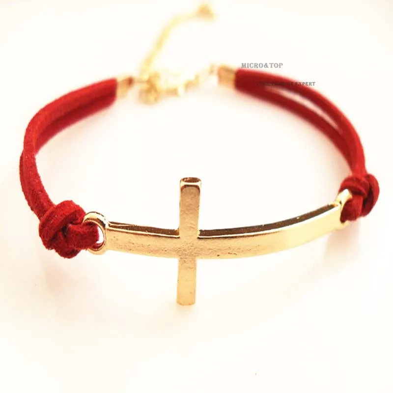 M&ampT(36pc/lot) Free Shipping New Arrival Hotselling Leather Sideways Cross Bracelet Wholesale | Украшения и аксессуары
