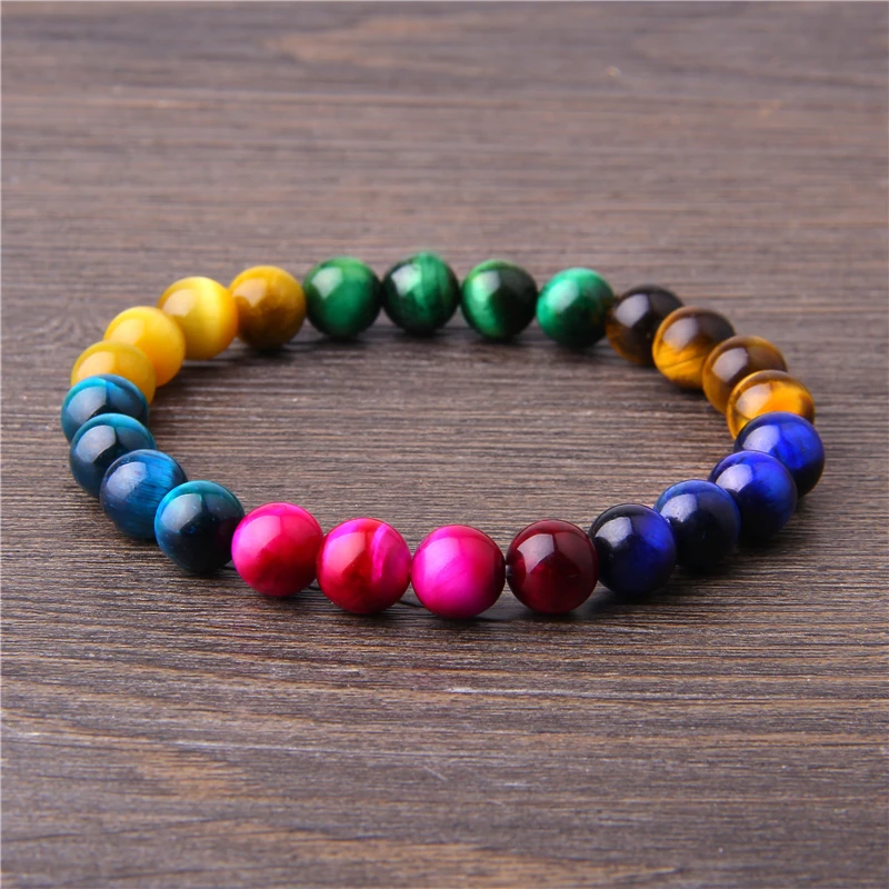 Мужские и женские браслеты из разноцветного камня тигровый глаз круглые с
