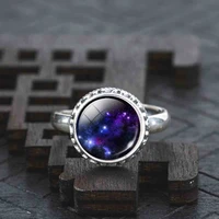 vintage bronze moon real solid 925 sterling silver ring fashion star ring interstellar glass cabochon statement ring