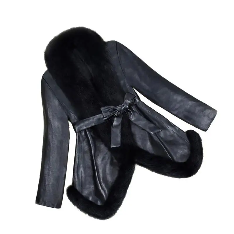 Винтажное кожаное пальто с искусственным мехом 2018 горячая Распродажа осенне