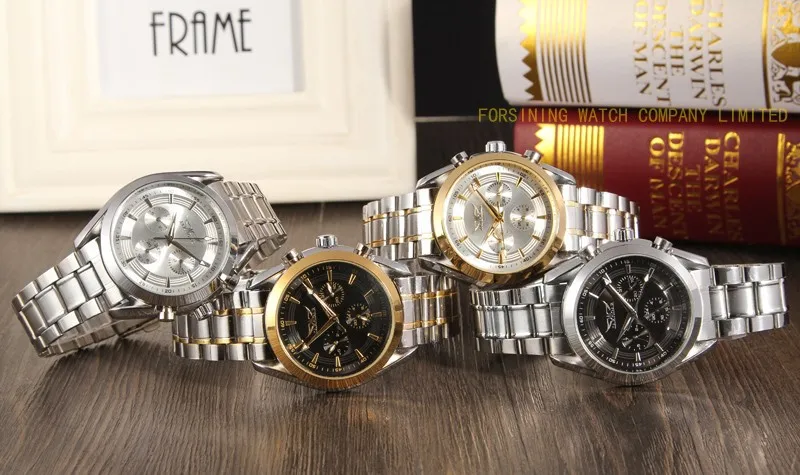 

Jaragar New Black Golden Case Stainless Steel Multifunction Day Date 24 Hours Display Watches Men Luxury Brand Automatic Watch