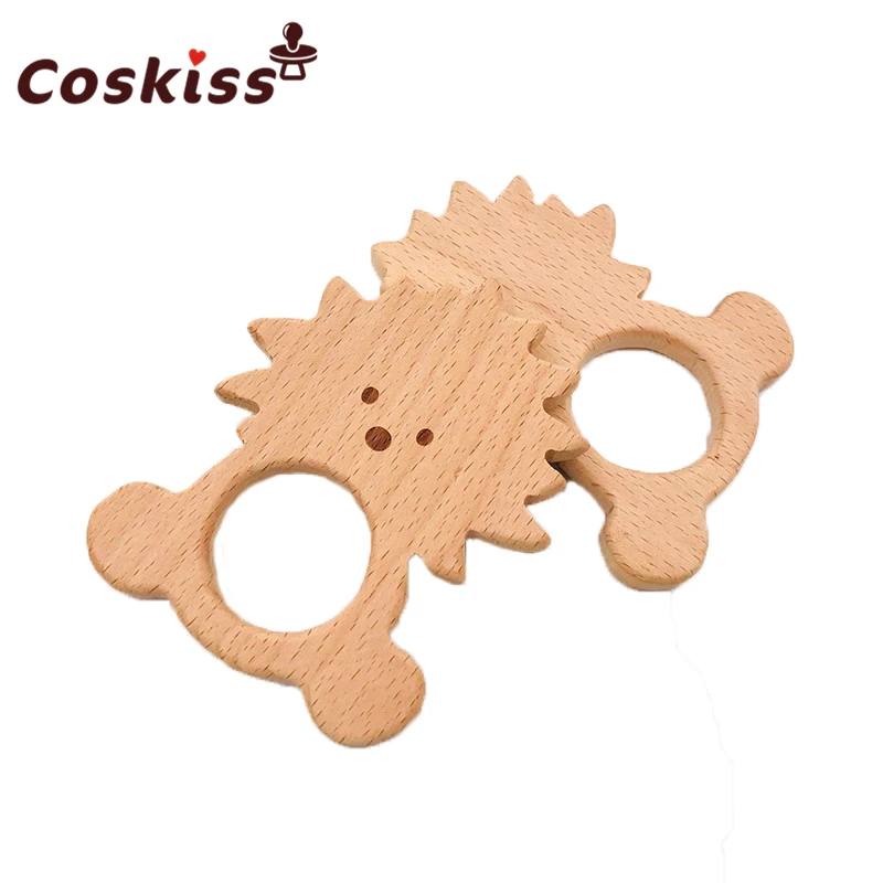 Mordedor org&aacute;nico de madera para beb&eacute;, mordedor de Le&oacute;n Natural, juguete de agarre para dentici&oacute;n, regalo para Baby Shower-0