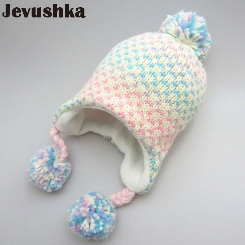 Зимняя вязаная шапочка с помпоном детская шапка для девочек шапки-бомберы