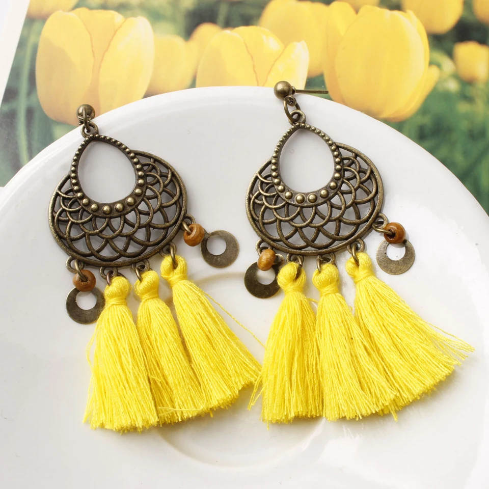 Big Circle Tassel Earrings for Women Bohemian Fan Shaped Drop Dangle 2019 New Design Party Jewelry Long Fringe Earring | Украшения и