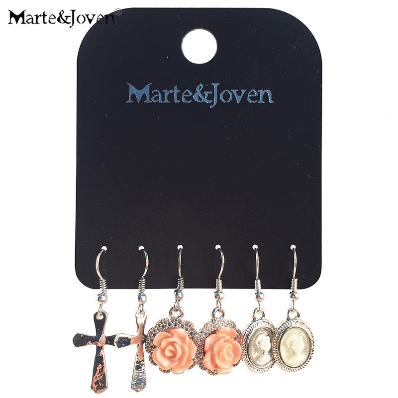3 пары/комплект женские серьги-подвески с цветком/крестом | Украшения и