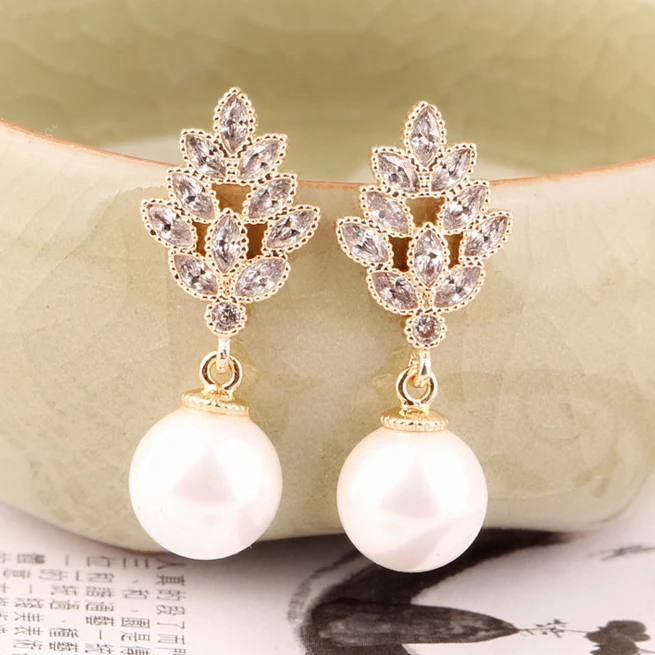 Длинные свадебные серьги с родиевым покрытием и жемчугом|earrings earring|cz wedding