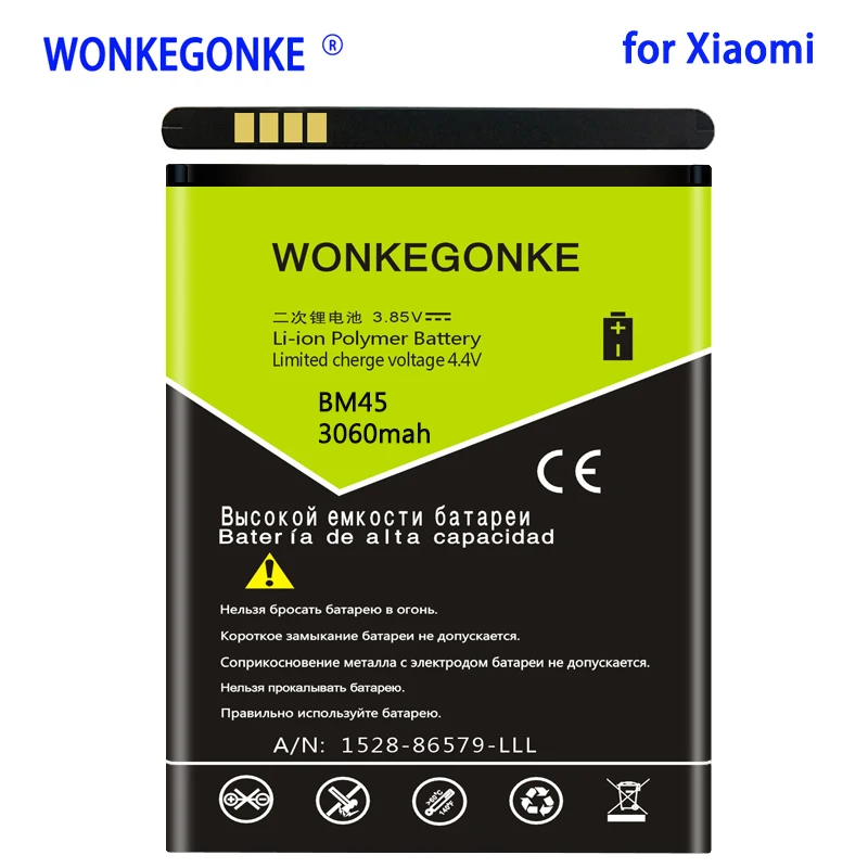 

WONKEGONKE 3060mah BM45 battery For Xiaomi RedMi Note 2 Bateria for Hongmi Red Rice Note2 3060mAh Replacement Batteries