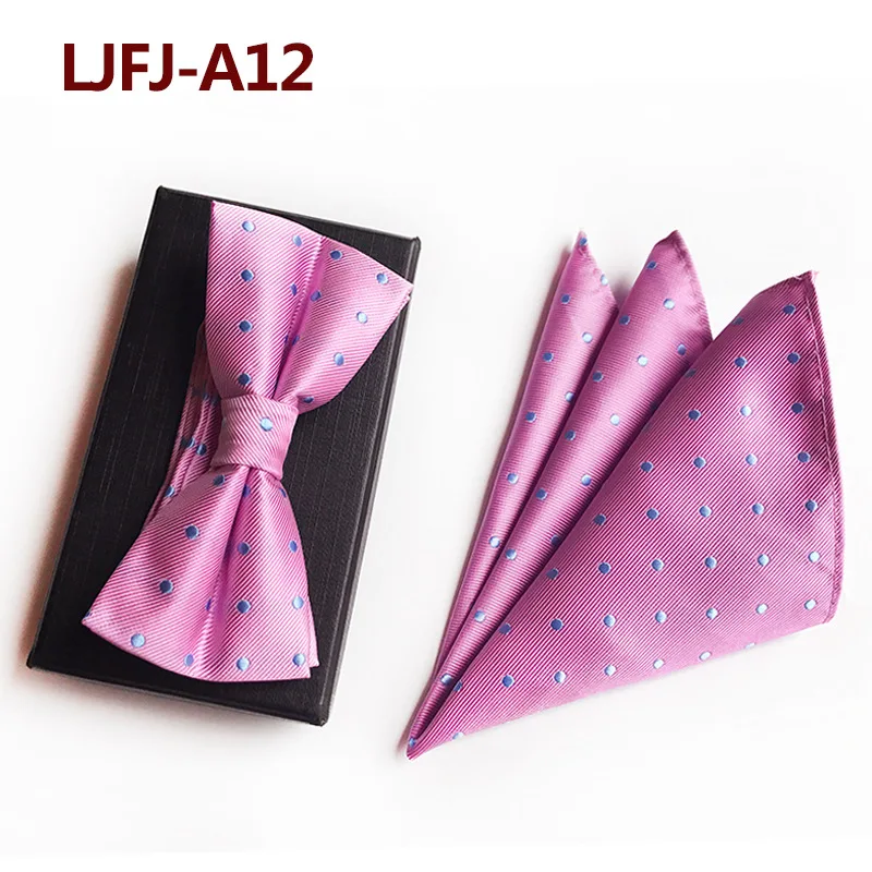 

Silk Pink Polka Dot Tie Bow Tie Set Necktie Bow Tie Hanky Party Gift for Dad