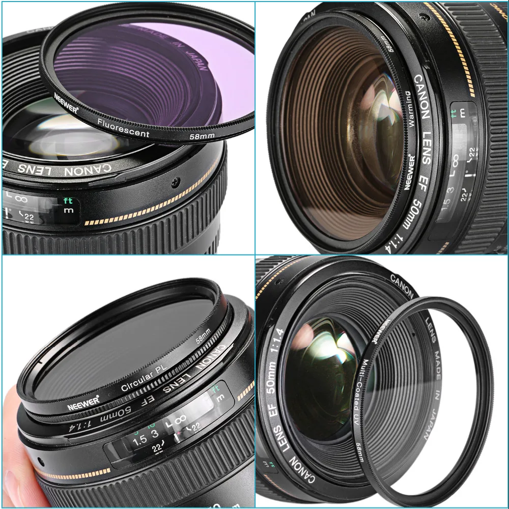 Neewer 4 шт. 58 мм UV CPL FLD набор тепловых фильтров для Canon EOS REBEL T6i/6 S/5/5D MarkII/III + другие