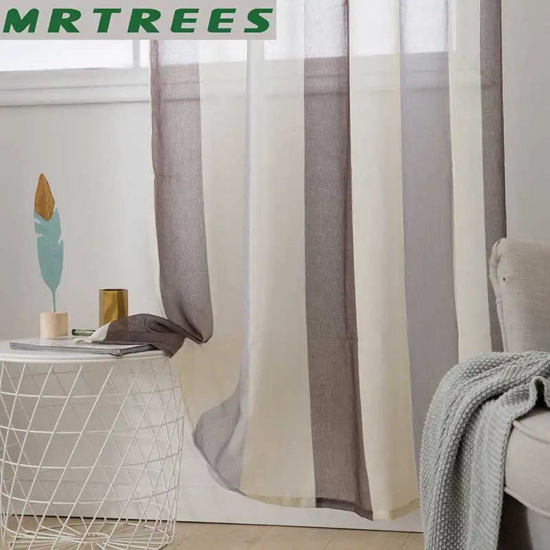 MRTREES полосатые тюлевые оконные занавески s для гостиной кухни современные тюлевые шторы для спальни оконные занавески тканевые занавески