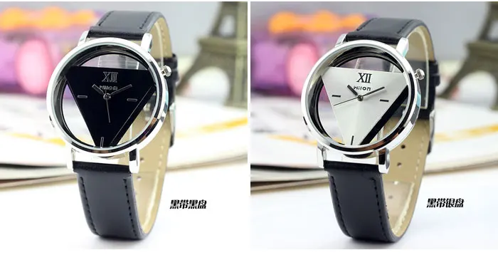 2018 новые полые треугольные часы с кожаным ремешком повседневные модные