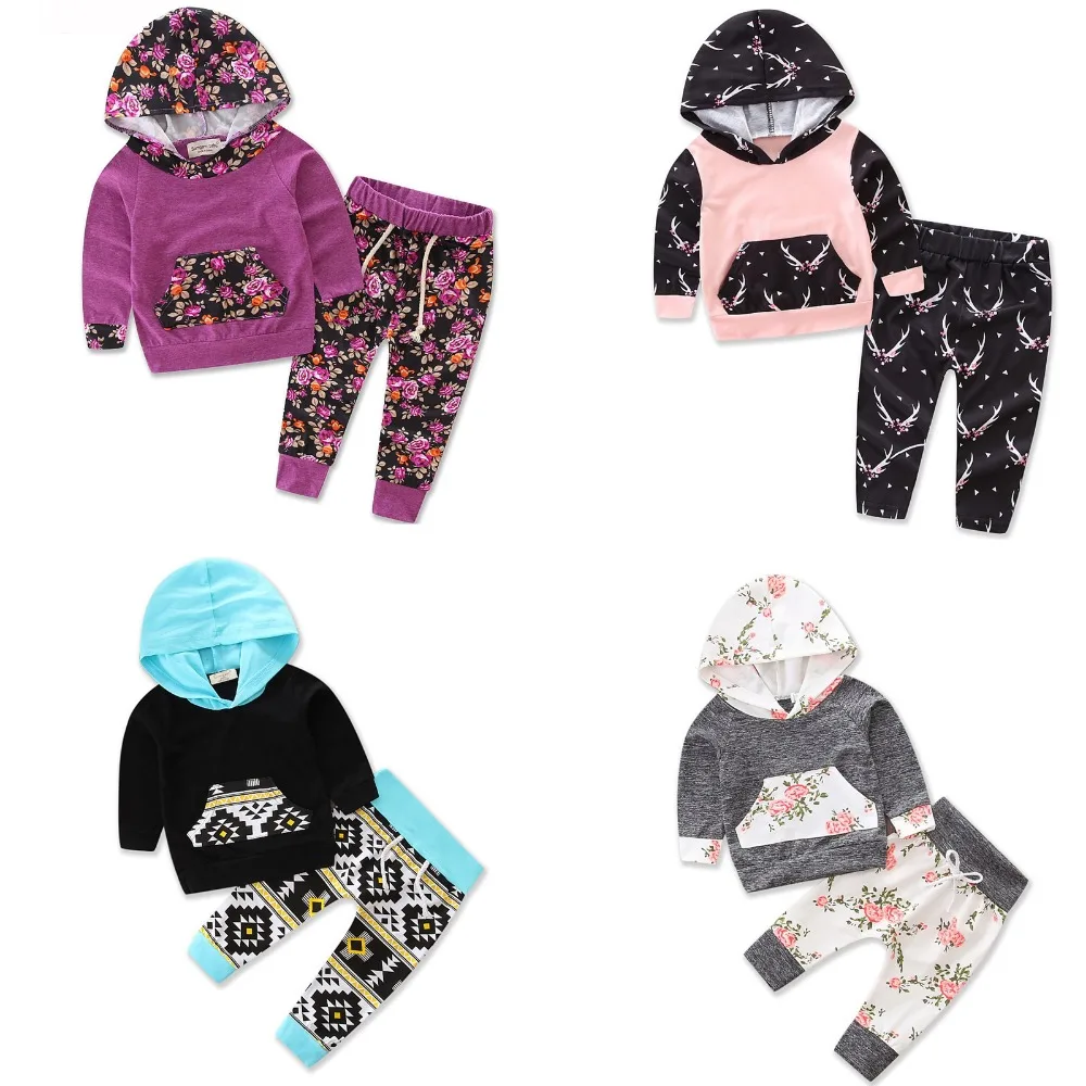 Комплект одежды для маленьких девочек толстовки с цветочным принтом + длинные