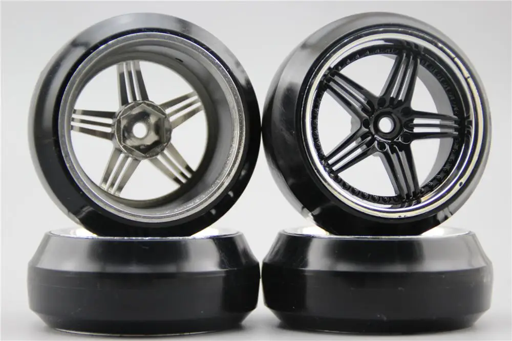 4pcs RC 1/10 Hard Drift Tire Tyre Wheel Rim 12CK 0mm offset(Chrome+Painting Black) Fits For 1:10 Car | Игрушки и хобби