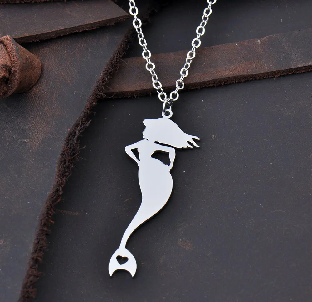 Dainty Mermaid Necklace for Women Jewelry Stainless Steel Polished Gold Color Cute Choker Chain 18'' +2'' Collier Femme NL2657 |