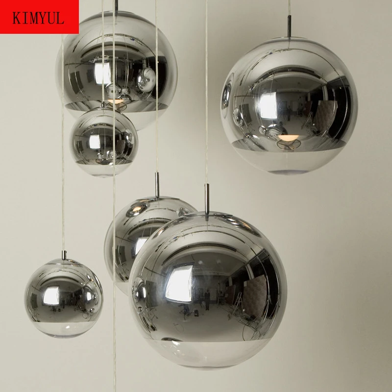 Attractive Copper/Sliver Glass Shade Silver Inside Mirror Pendant Light E27 LED Lamp Ball Indoor Living Room Lamps | Освещение
