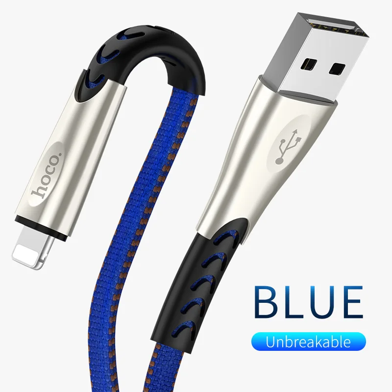 Blue HOCO USB кабель для Apple iphone cabe 11 Pro Max X Xs Max XR 8 ipad2 mini 2.4A кабели быстрой зарядки телефона зарядное устройство провода синхронизации данных - Цвет: Blue