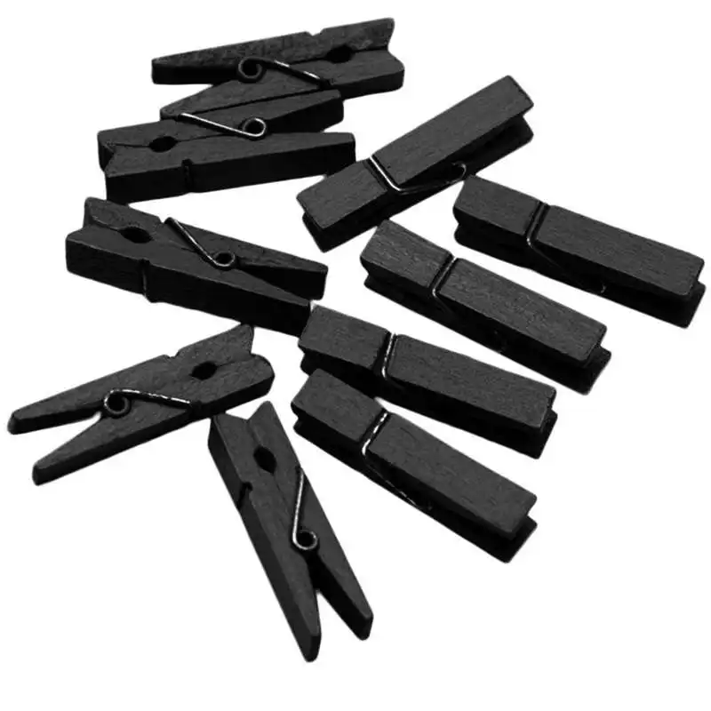 Black 100X Разноцветные деревянные клипсы прищепки декоративные зажимы дерево фото бумага Peg 35x7 мм(черный - Цвет: Black