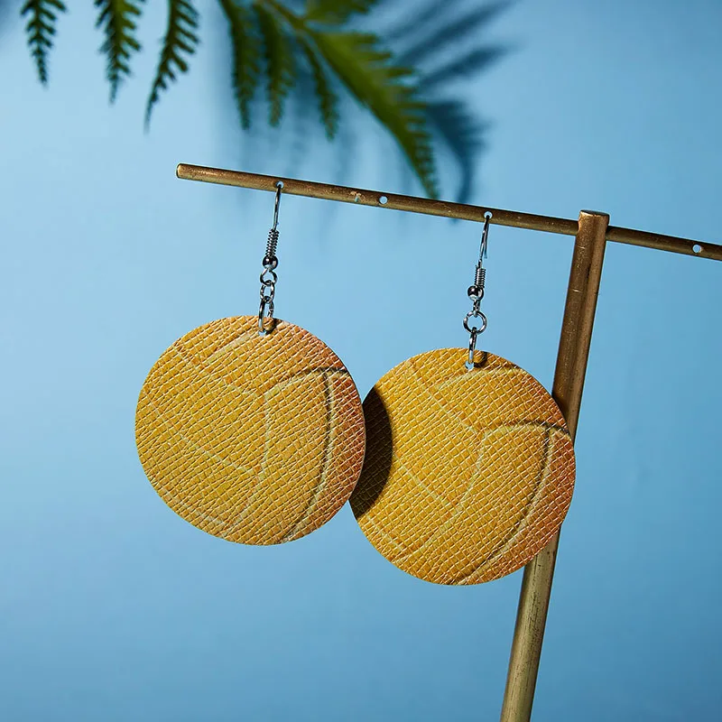 yellow volleyball Спортивные сережки из искусственной кожи с водяными каплями Бейсбол Футбол баскетбольные принты из искусственной кожи серьги для женщин ювелирные изделия - Окраска металла: yellow volleyball