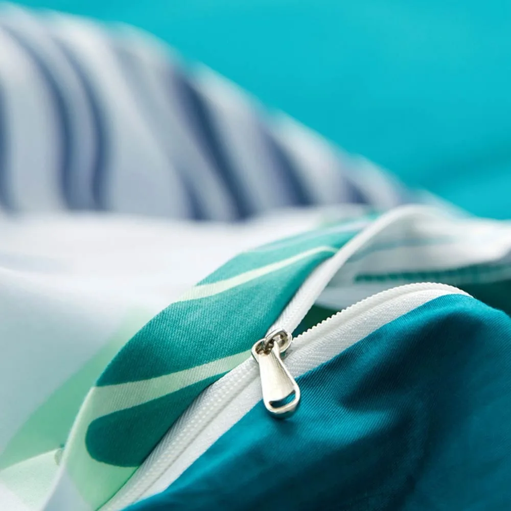 Постельное белье из хлопка в скандинавском стиле с зелеными и синими листьями 4