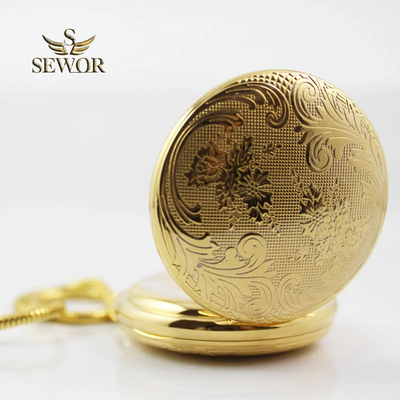 SEWOR Топ бренд Благородные Золотые спортивные механические Moon Phase Tourbillon карманные часы C215