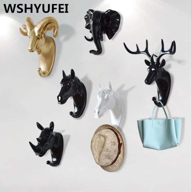 

1PCS home decoration natural resin animal hook wall storage clothes hat key organizer giraffe elephant rhinoceros hook