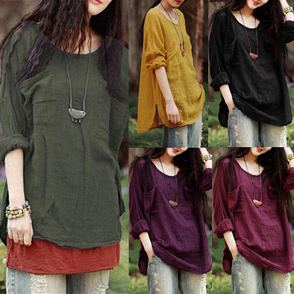 Женская однотонная туника с круглым вырезом и длинным рукавом топы футболки QL