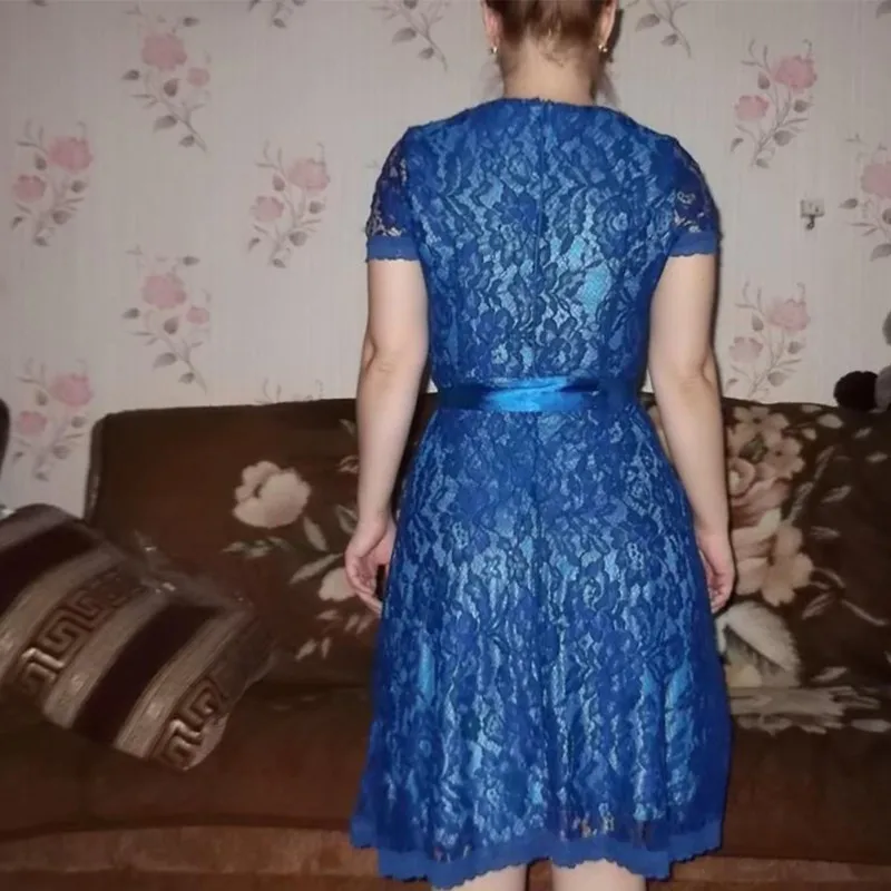 Летнее женское платье размера плюс 6XL кружевное элегантное женское платье с коротким рукавом повседневное модное платье с бантом до середины икры вечерние платья