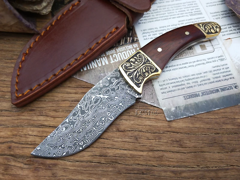 LCM66 дамасский маленький охотничий нож фиксированный нож ручной работы кованый 60HRC портативный прямой нож наружные инструменты высококачественный нож подарок