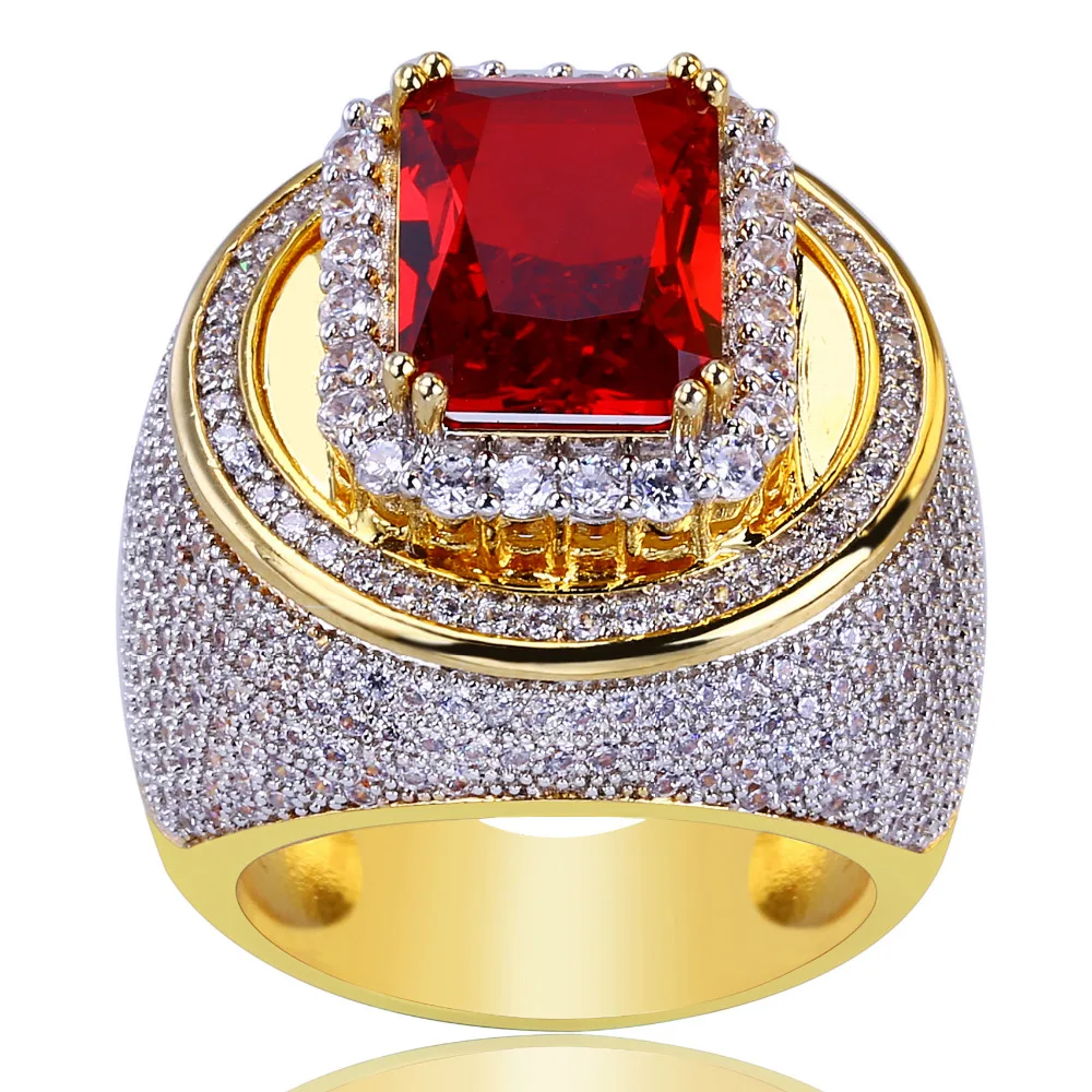 

Хип хоп Bling Iced Out полный горный хрусталь циркониевое кольцо CZ красный камень роскошное женское кольцо Мужская мода палец кольцо дропшиппинг