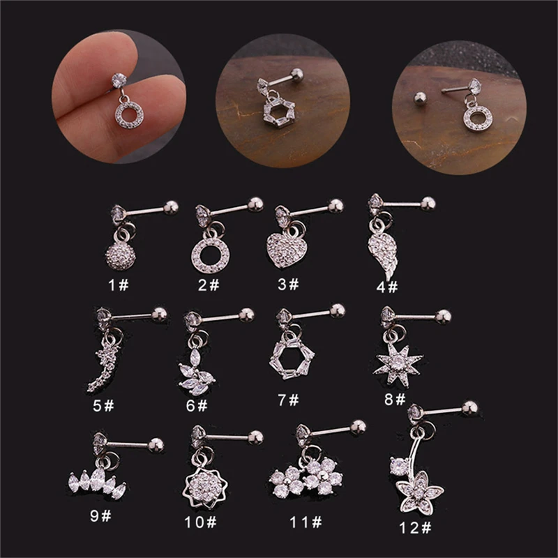 1 шт золотой цвет сердце круглый цветок кристалл Козелок Уха Пирсинг ювелирные