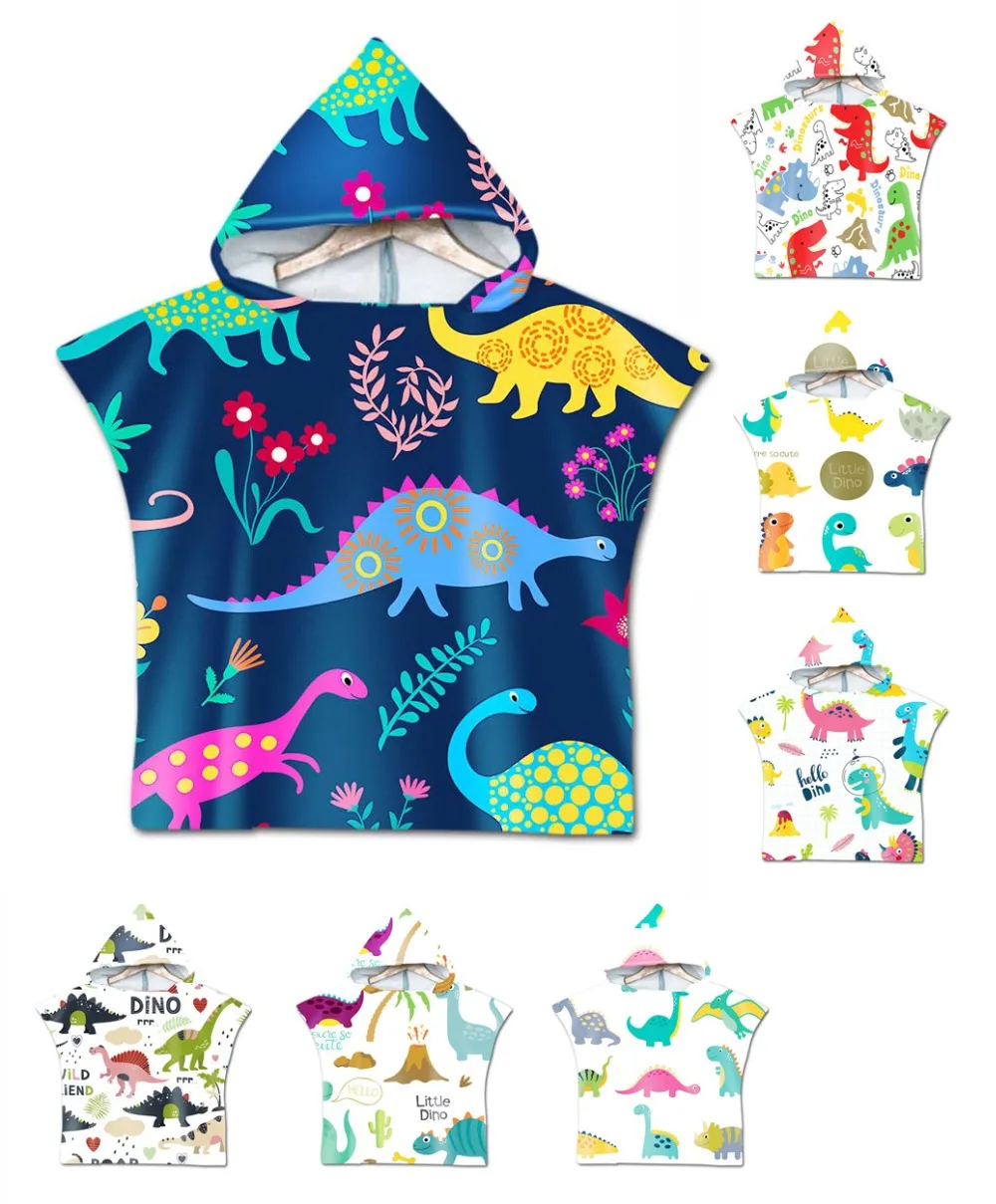 

Free shipping Novelty Cartoon Dinosaurs Palm Flower Print Baby Kids Children Poncho Towel Hooded Pool Bath Beach Towel Cape