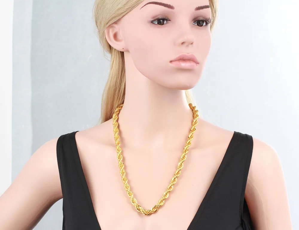 Коренастый желтого золота Цвет 8 мм хип-хоп Тяжелая Толстая веревку цепи длиной