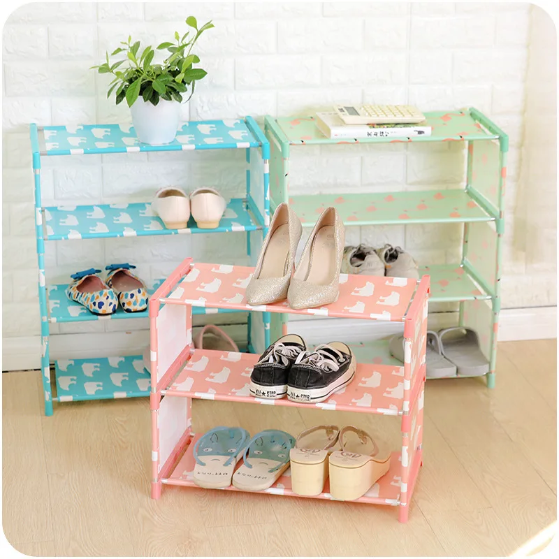 

DIY Shoe Rack Storage Shelf 3/4 Layers Oxford Cloth Iron Pipe Hallway Cabinet Door Organizer Holder Flamingo Polar Bear Design