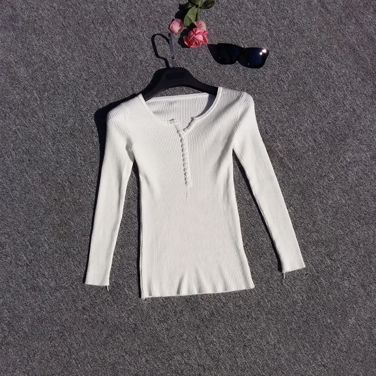 Корейский модный свитер Для женщин 2018 пуловер с длинным рукавом v-образный вырез