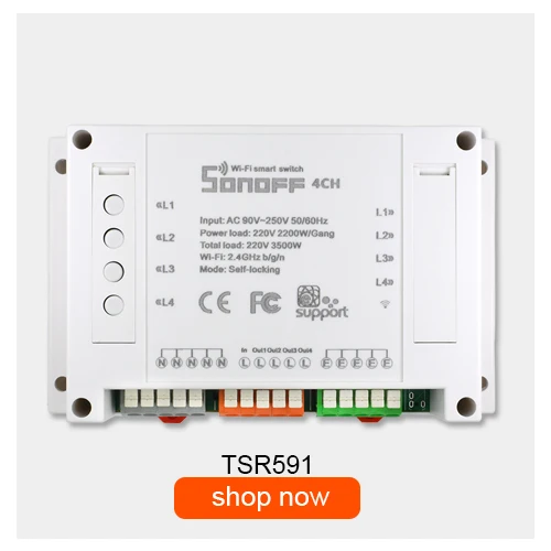 ITEAD SONOFF 4CH Pro R2 4 банда монтажный беспроводной переключатель 433 МГц Wifi Пульт дистанционного управления для IOS/Android