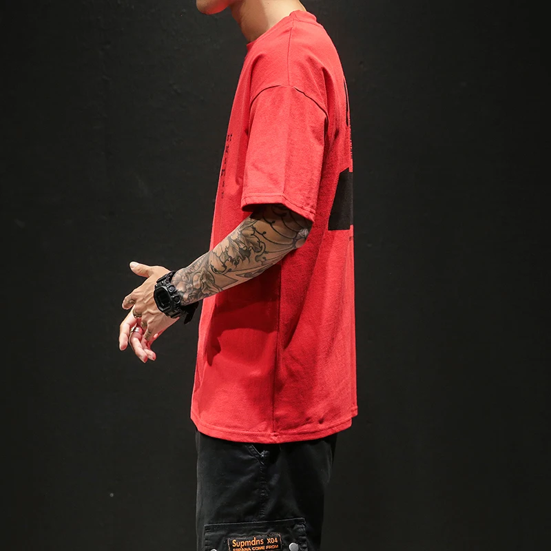 Новая летняя Мужская модная футболка свободная с коротким рукавом и круглым