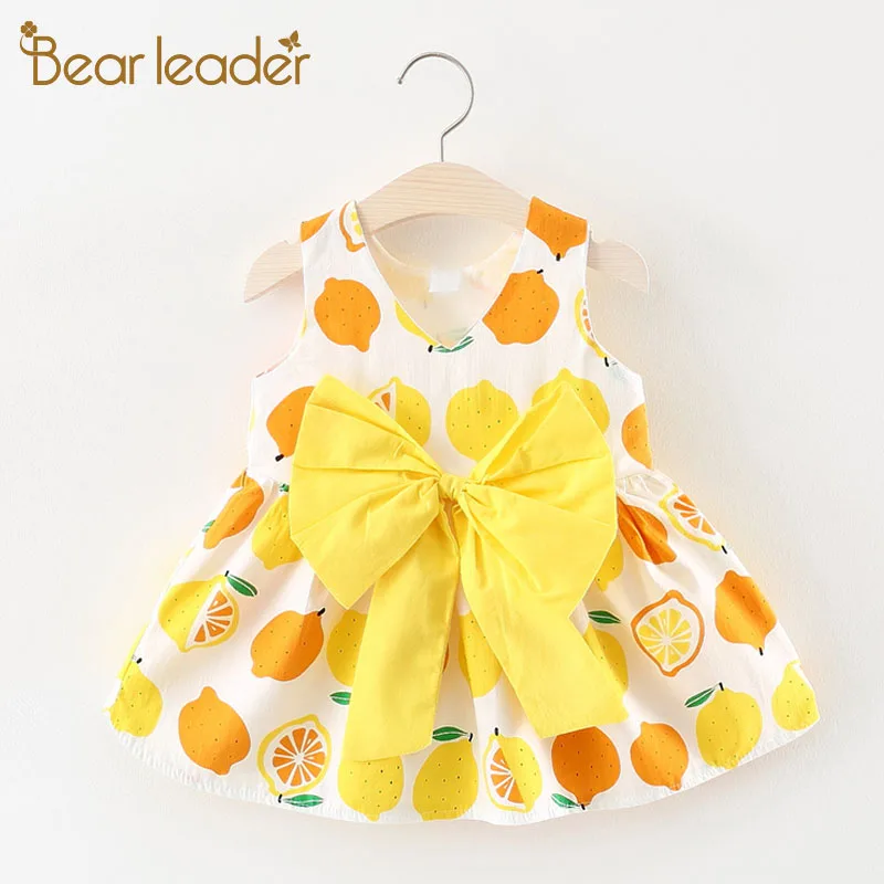 Bear Leader/платья для малышей г. Новая летняя модная детская одежда в полоску от 0 до 2 лет милые хлопковые платья с принтом для маленьких девочек
