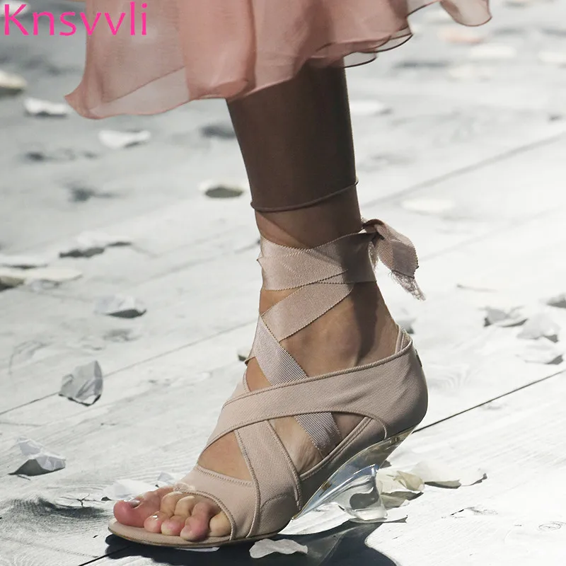 Женские босоножки на высоком каблуке Knsvvli прозрачные с перекрестными ремешками