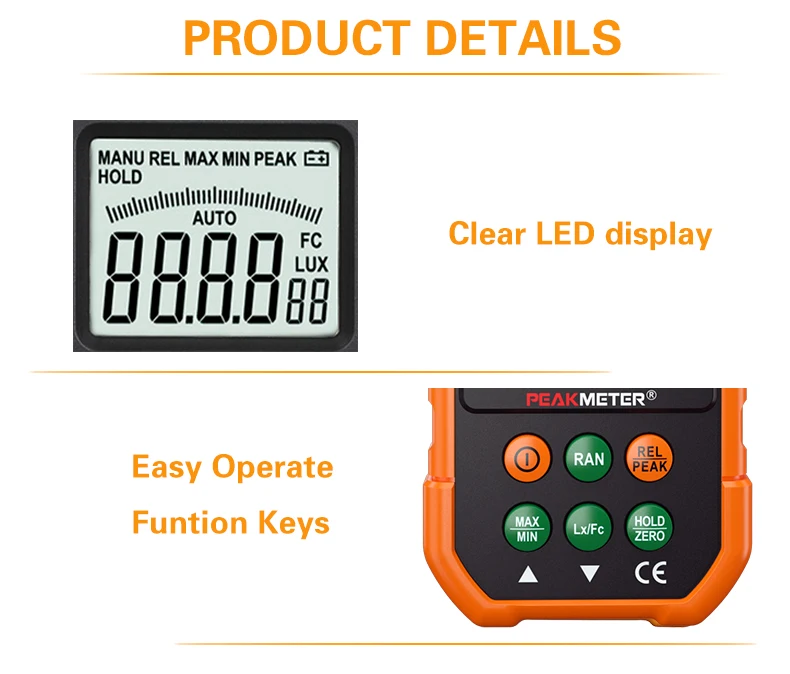 Peakmeter MS6612(0.01lux/0.01FC разрешение) цифровой светильник Lux Lumenmeter Lux/FC