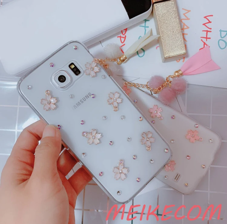 Sakura Cherry Phone Case For Apple iPhone XS MAX XR X Rhinestone Tassel Soft Cases Cover iphone 6 6S 7 8 Plus |