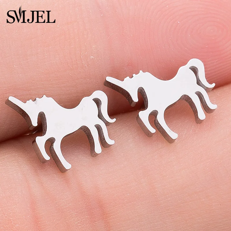 Unicorn GED078 SMJEL модные милые серьги-гвоздики с животными для женщин и детей, ювелирные изделия из нержавеющей стали, серьги с кошкой, луной, звездой, ювелирные изделия, аксессуары, подарки - Окраска металла: Unicorn GED078