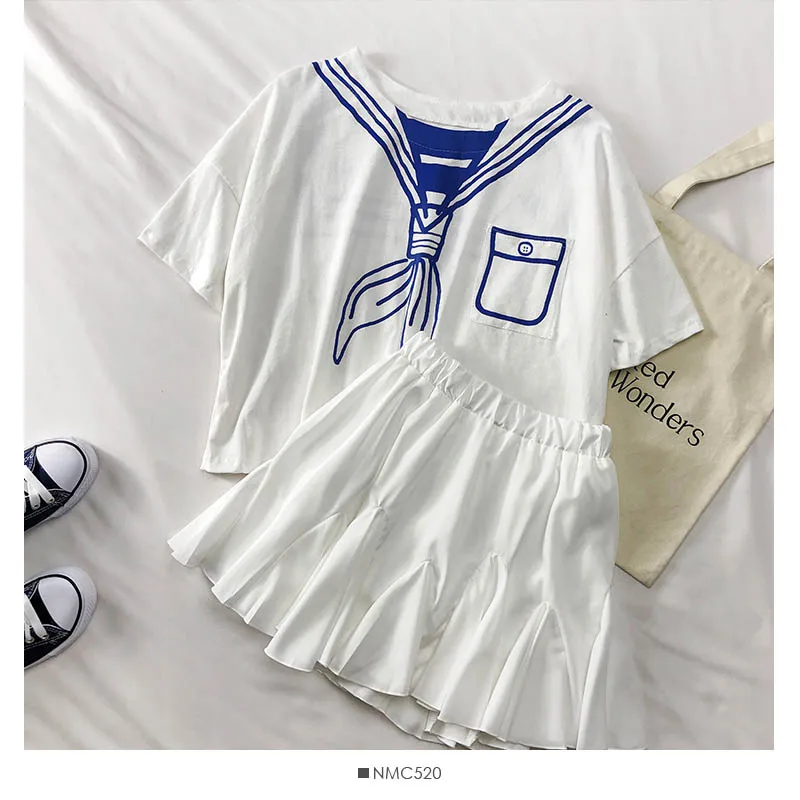 Heliar костюмы японского моряка мультяшный принт футболка и мини-юбка Harajuku Kawaii