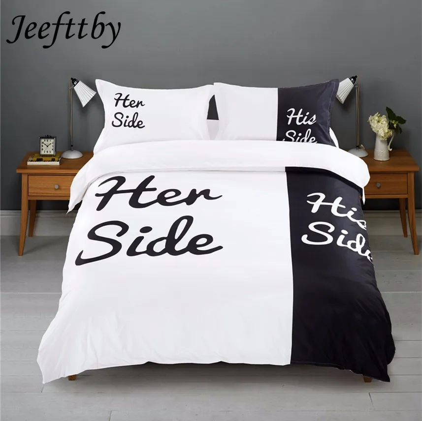 

Home Textiles American 3D His Side Her Black And White Couple Graphic 3pcs Bedding Set Duvet Cover Pillowcase Set Bedclothes