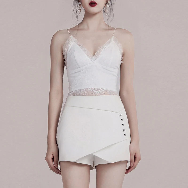 Женский кружевной топ с v-образным вырезом Max Spri клубный укороченный без рукавов