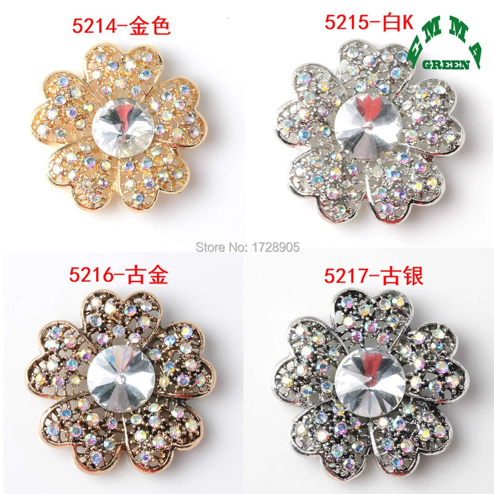 Gold Clover Embellishments for Bridal Wedding Jewelry Accessories 10pcs 31mm AB Rhinestone Lucky Flower Flat Back Charms Pendant