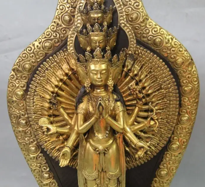 

S00269 17"China Purple Bronze 24K Gold 1000-Arm Avalokiteshvara Kwan-yin Guanyin Statue